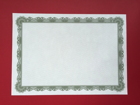 Papel vazio superior do certificado, papel verde profissional do certificado da beira