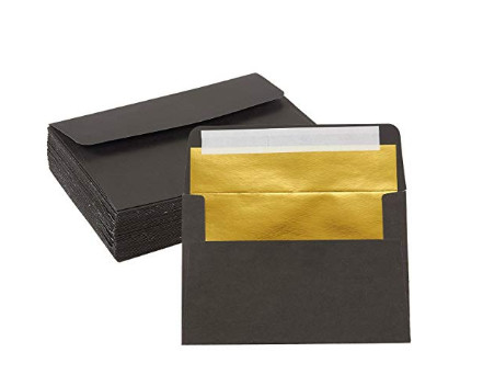 50 blocos do papel do ofício envolvem o uso do convite do casamento com parte externa & ouro pretos para dentro